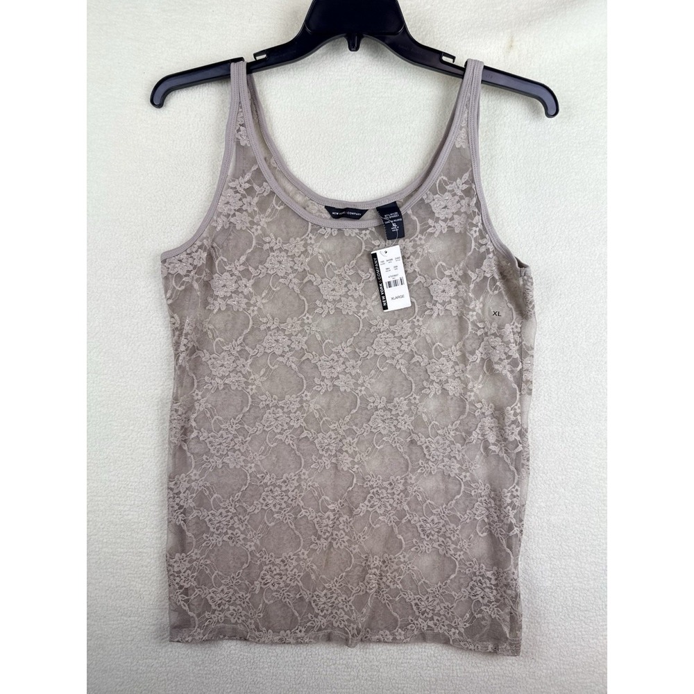 New York & Co Beige Lace Tank Top Camisole Embellished Womens XL